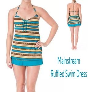 Sale NWT MAINSTREAM BANDEAU SWIMDRESS with ruffled bottom.